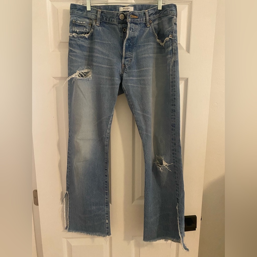 Moussy Vintage Blue Distressed Flare Jeans